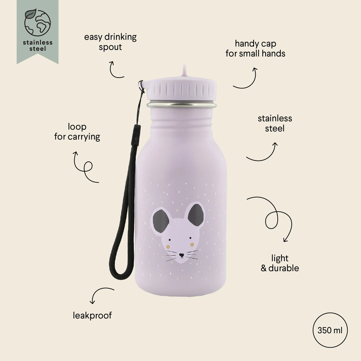 TRIXIE Trinkflasche 350ml - Mrs. Mouse - Nook' d' Mel - Kinder Concept Store