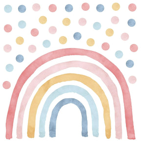 Wandtattoo Kinderzimmer mit Regenbogen in Pink, Blau, Gelb und bunten Punkten, Deko