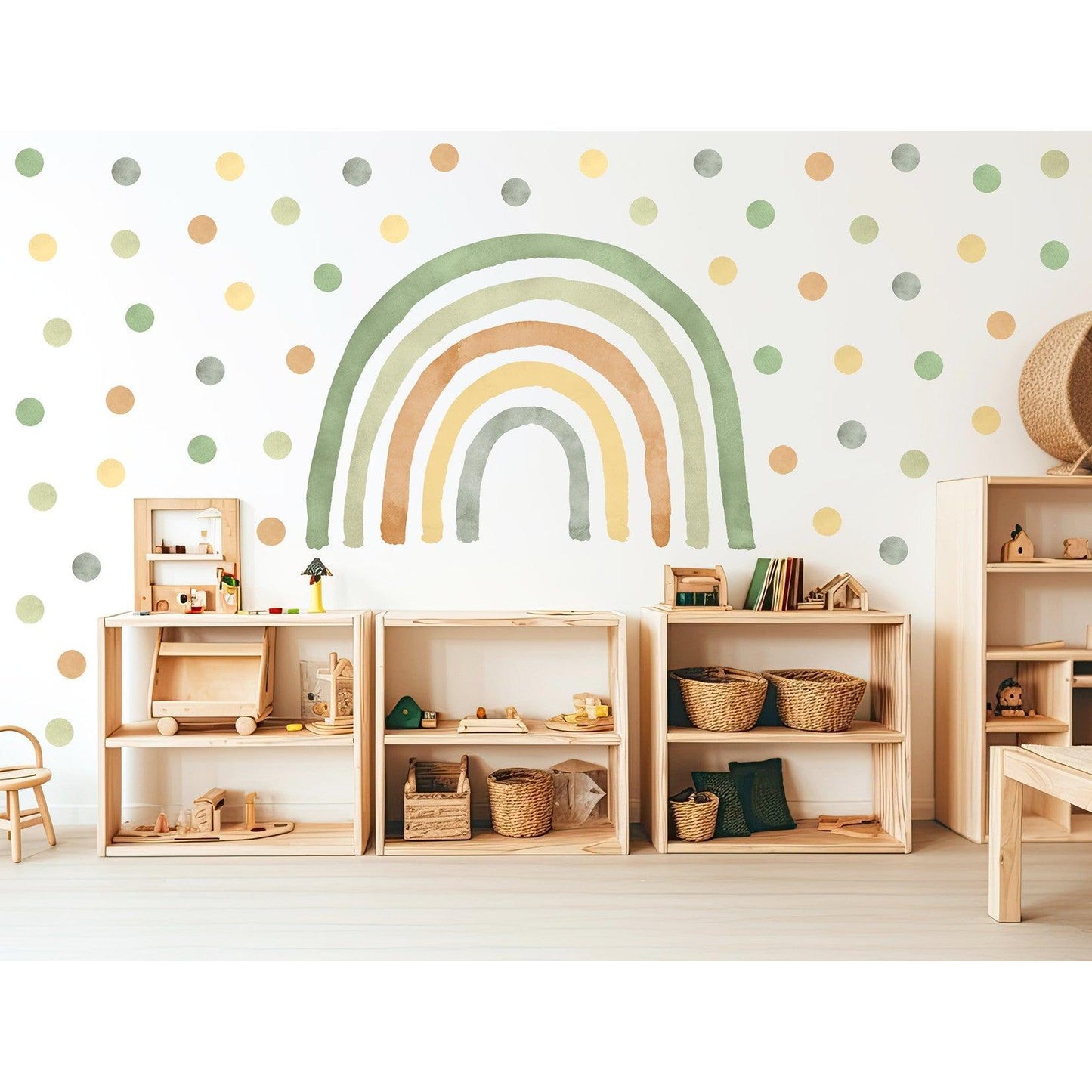 Wandtattoo Kinderzimmer - Regenbogen mit Punkte Grün