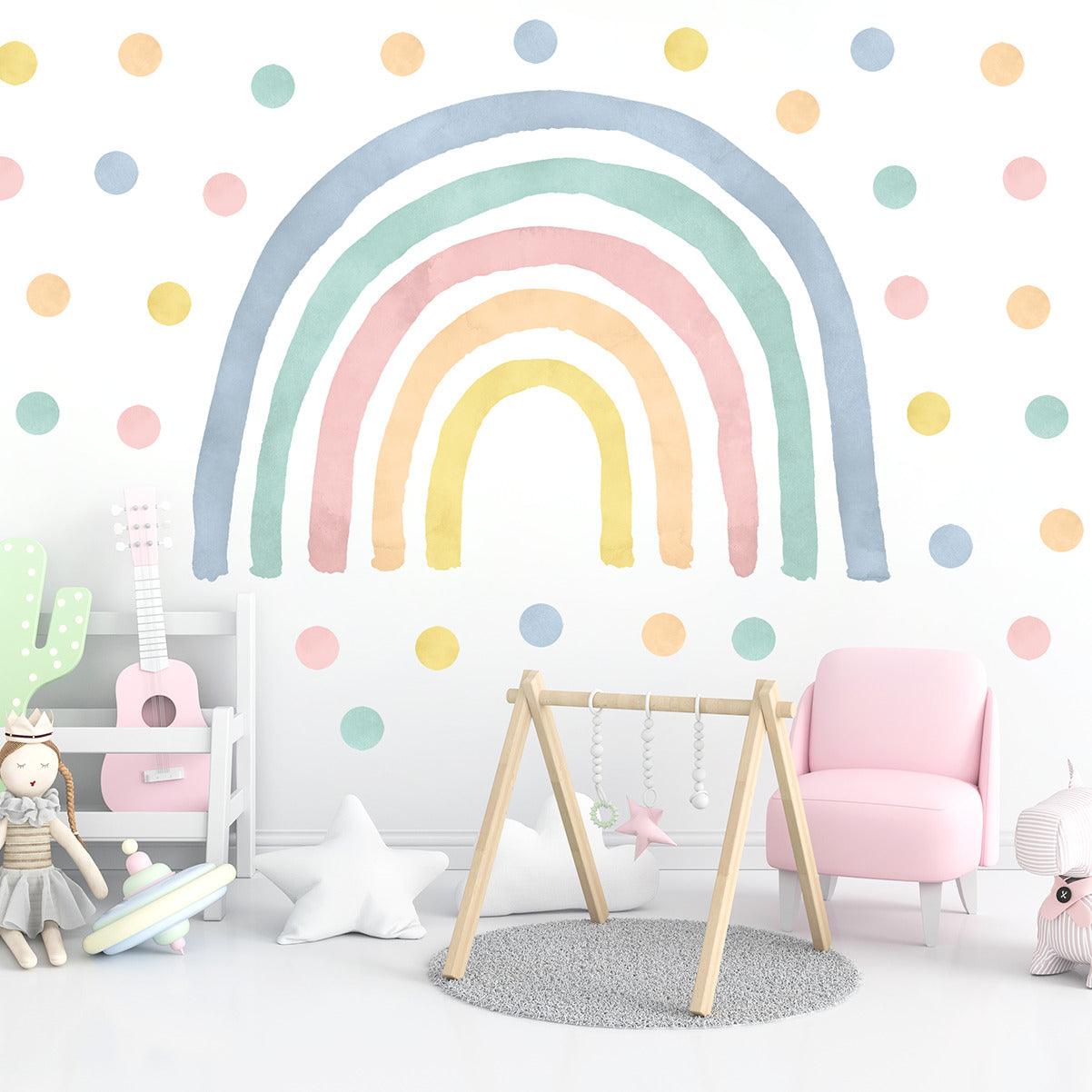 Wandtattoo Kinderzimmer - Regenbogen mit Punkte Pastell